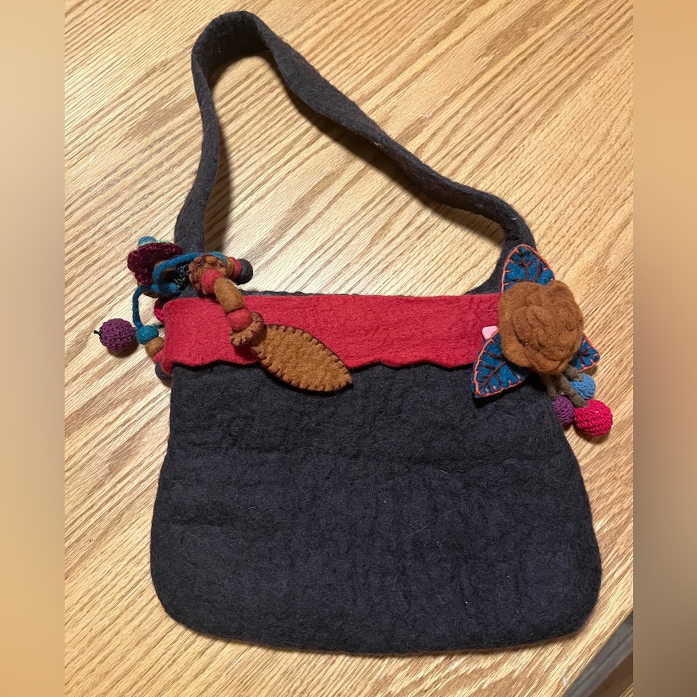 Vintage Whimsical Wool Purse Cottagecore Handbag Boho Rising Tide Shoulder Bag
